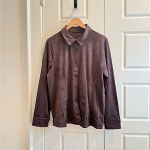 Elegant Brown Women's Faux Suede Shirt